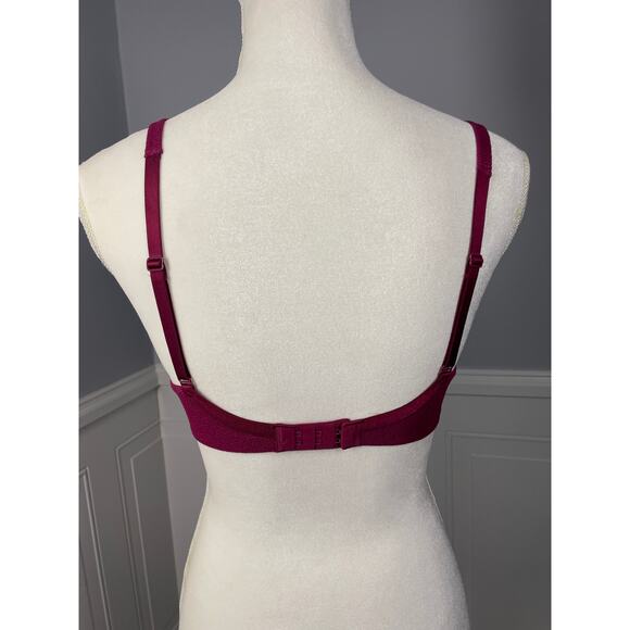 Victoria's Secret, Sz. 34C, Maroon Push-Up Bra, Textured Mesh Overlay, Underwire - Picture 3 of 9